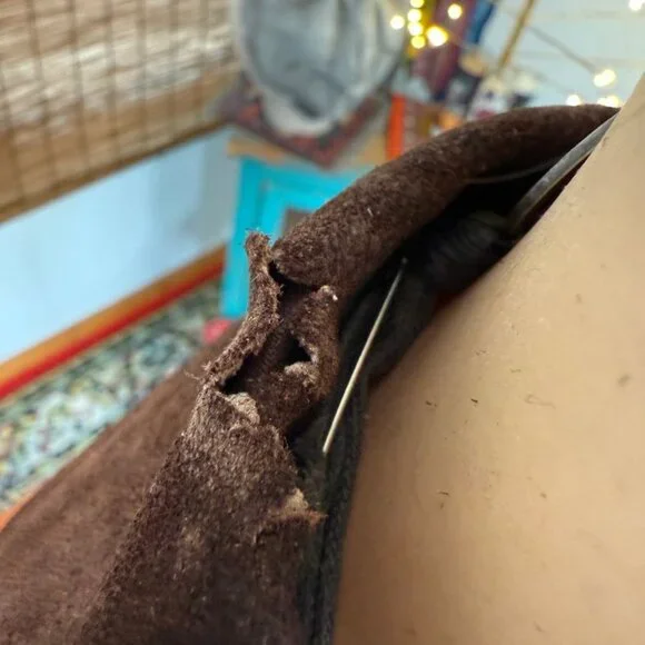 Vintage~60s 70s Suede/Leather 2 Tone BUTTON DETAIL~Penny Lane Coat - Picture 4 of 14